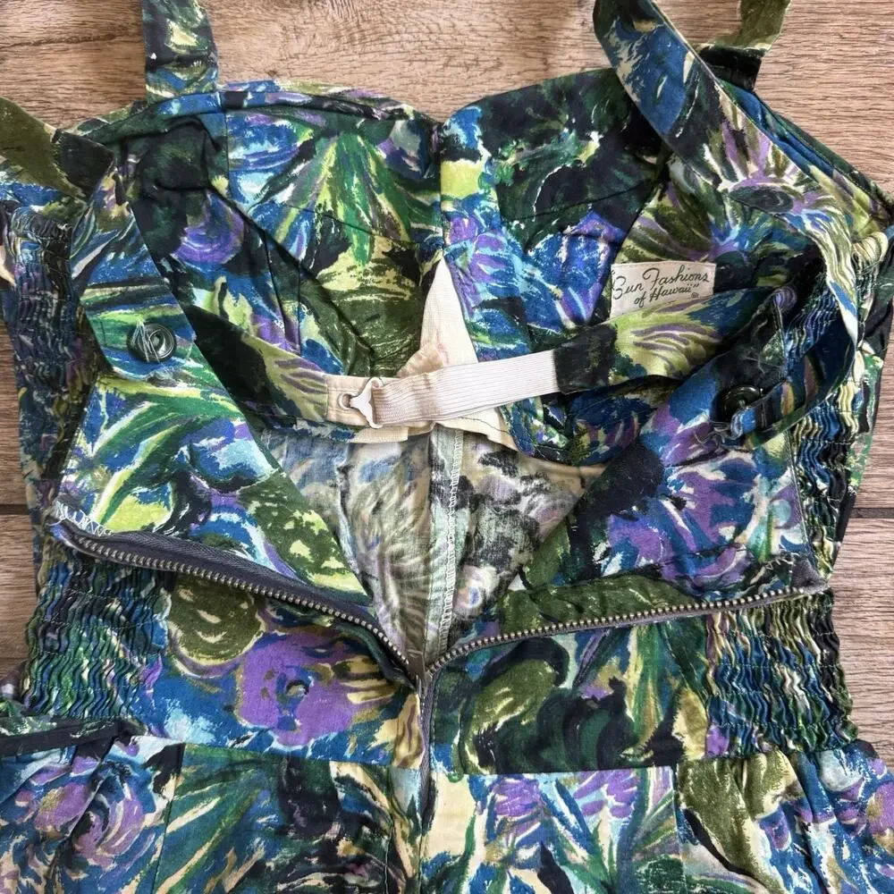 Vintage Sun Fashions of Hawaii Swimsuit Wrap Suit Pin Up Rockabilly Romper